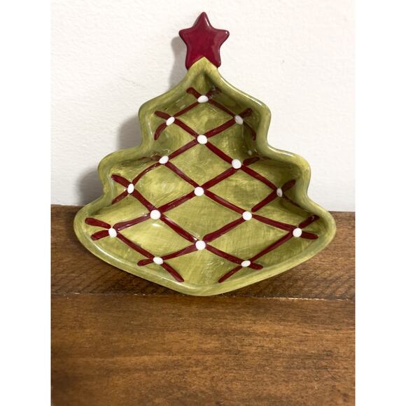 Pottery Barn - Seasons Greetings, Christmas Tree Nut Dish - Red Star (set of 2) - Picture 4 of 6